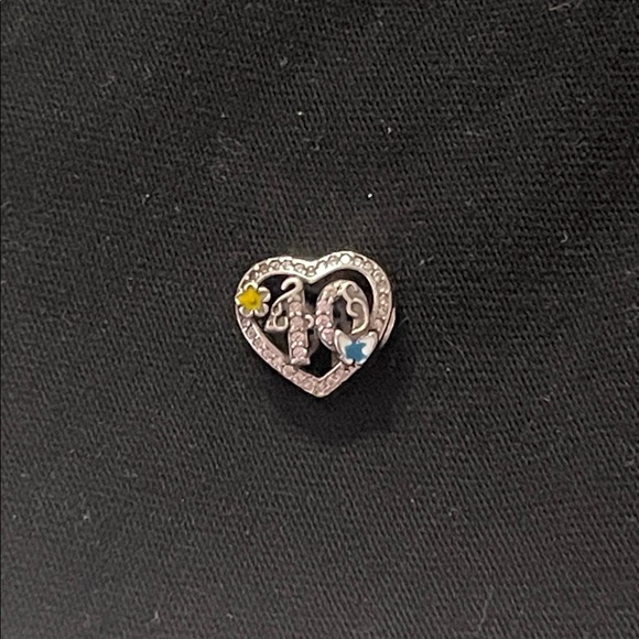 Pandora Jewelry - Pandora 925 Heart-Shape Sterling Silver Charm w/Yellow, Blue Accents & Number 40
